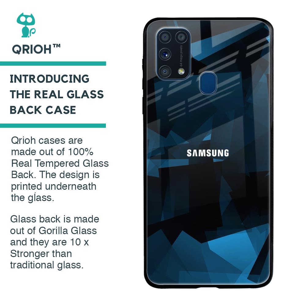 Polygonal Blue Box Glass Case For Samsung Galaxy M31 Prime