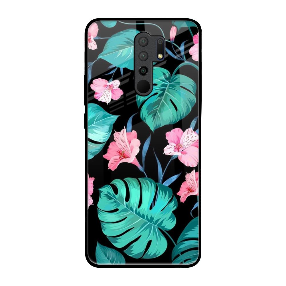 Tropical Leaves & Pink Flowers Poco M2 Glass Back Cover Online