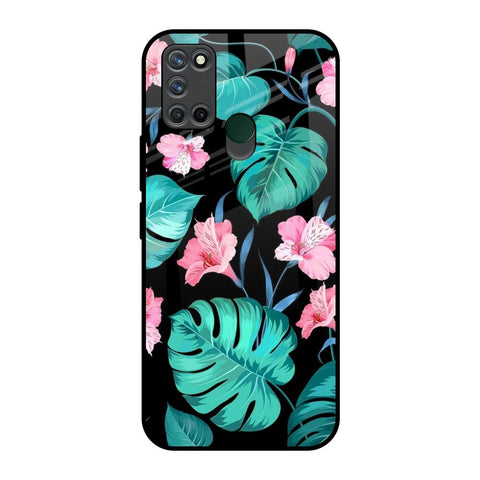 Tropical Leaves & Pink Flowers Realme 7i Glass Back Cover Online