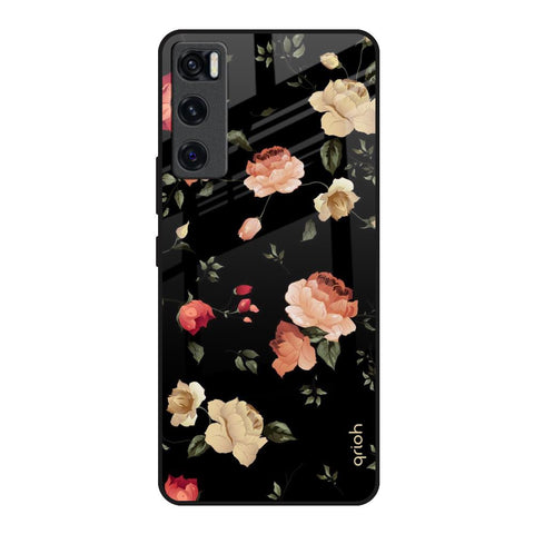 Black Spring Floral Vivo V20 SE Glass Back Cover Online