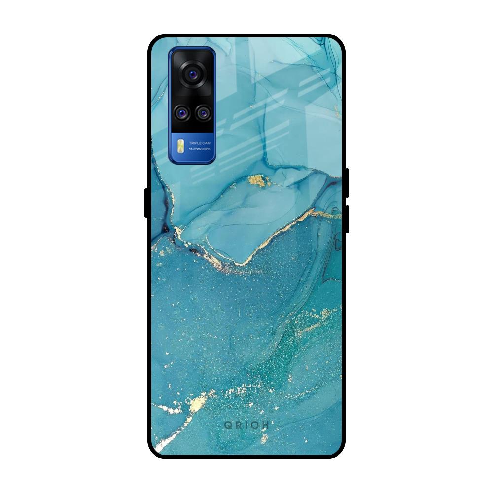 Blue Golden Glitter Vivo Y51 2020 Glass Back Cover Online