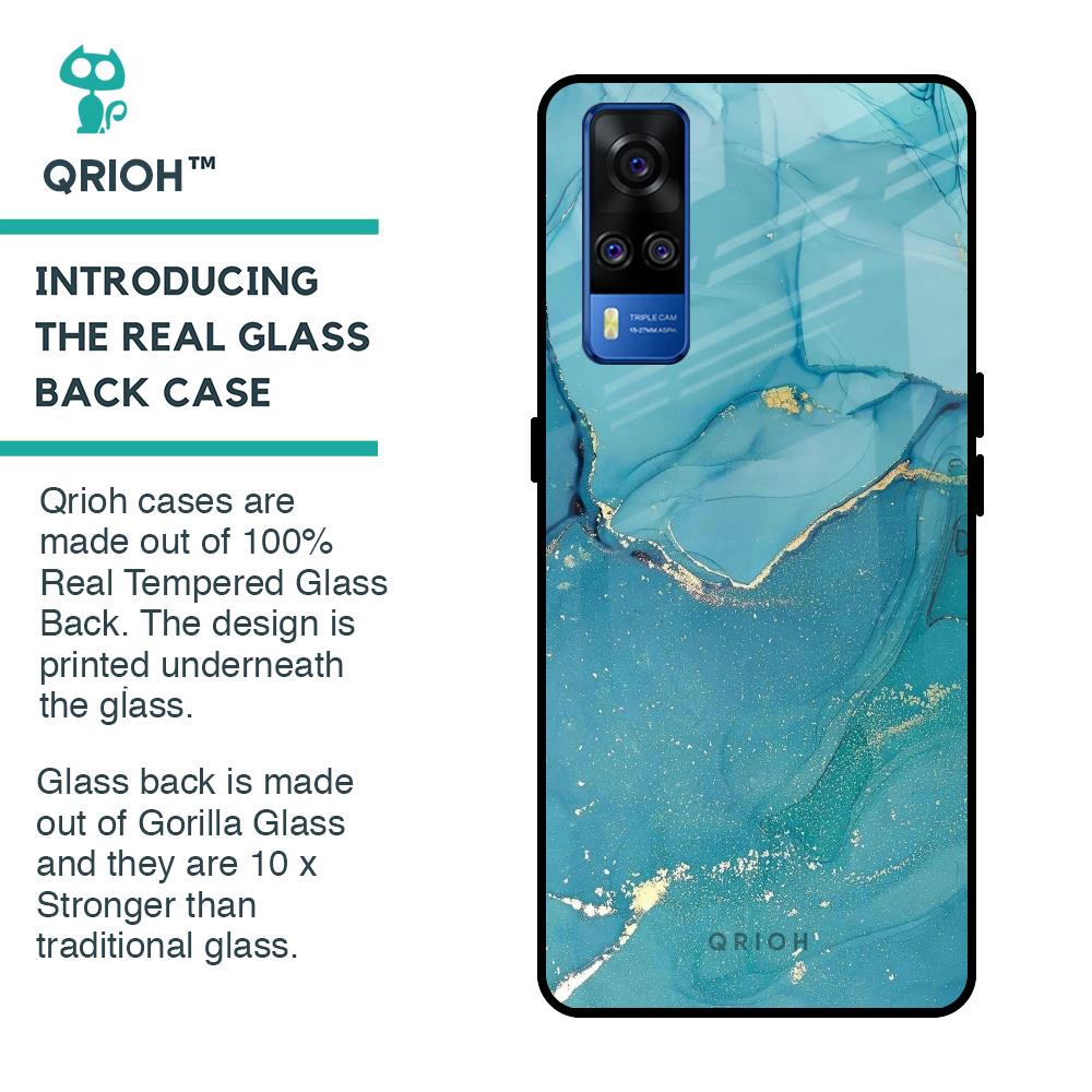 Blue Golden Glitter Glass Case for Vivo Y51 2020