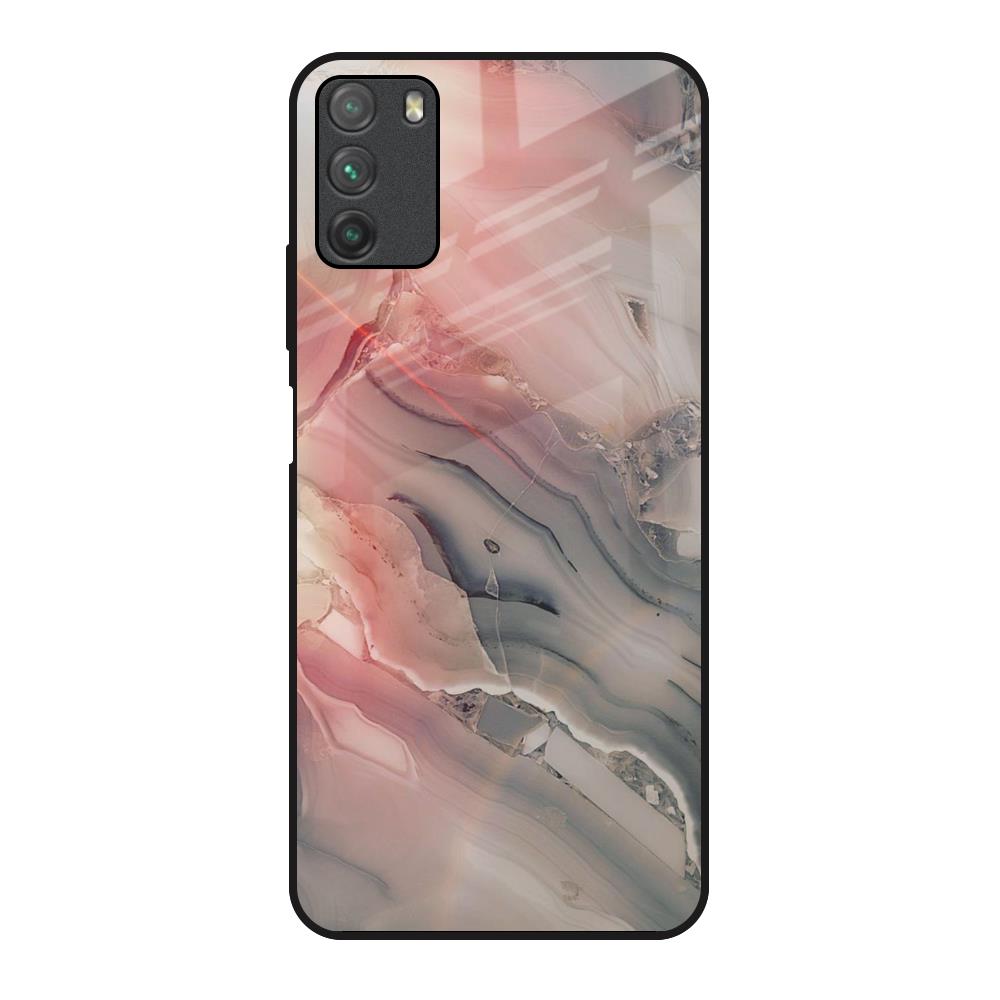 Pink And Grey Marble Poco M3 Glass Back Cover Online