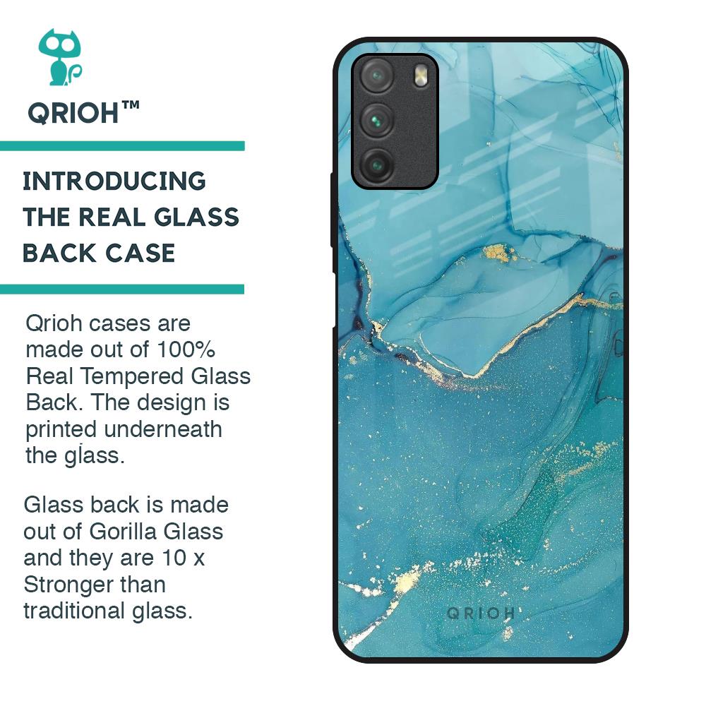 Blue Golden Glitter Glass Case for Poco M3