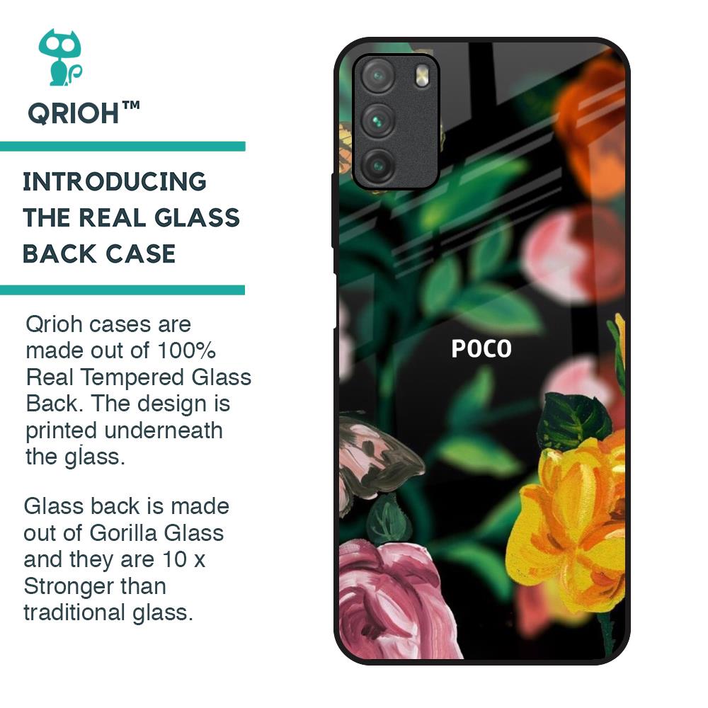 Flowers & Butterfly Glass Case for Poco M3