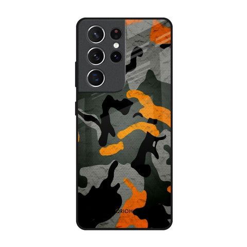 Camouflage Orange Samsung Galaxy S21 Ultra Glass Back Cover Online