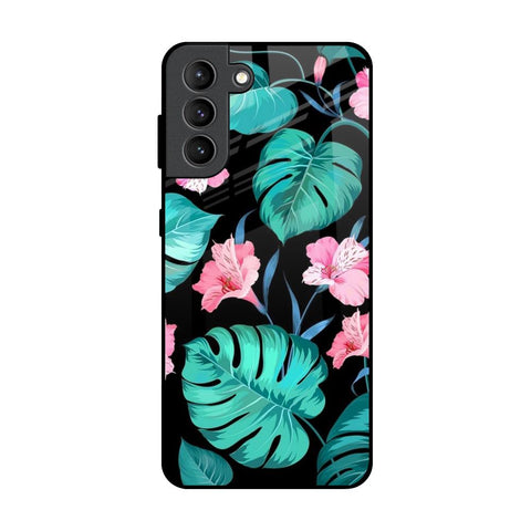 Tropical Leaves & Pink Flowers Samsung Galaxy S21 Plus Glass Back Cover Online