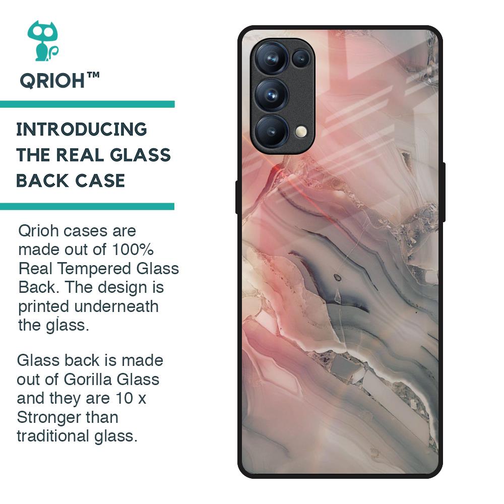 Pink And Grey Marble Glass Case For Oppo Reno5 Pro