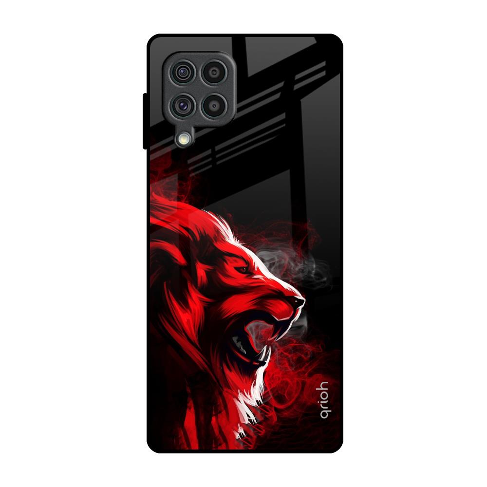 Red Angry Lion Samsung Galaxy F62 Glass Back Cover Online
