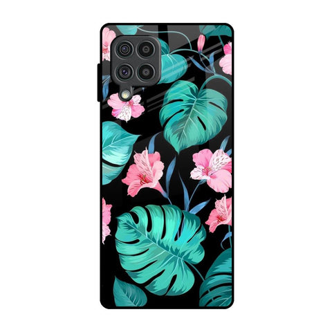 Tropical Leaves & Pink Flowers Samsung Galaxy F62 Glass Back Cover Online