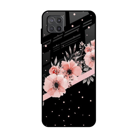 Floral Black Band Samsung Galaxy A12 Glass Back Cover Online