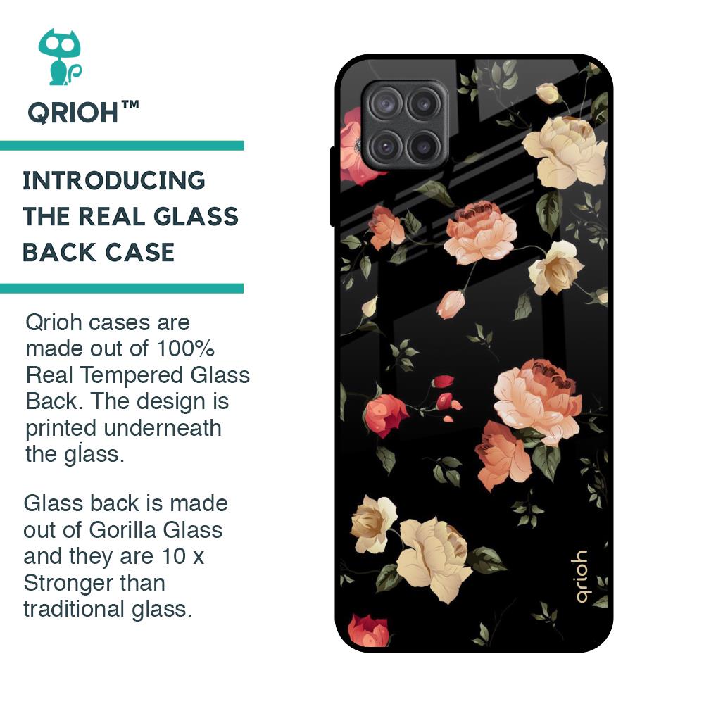 Black Spring Floral Glass Case for Samsung Galaxy A12