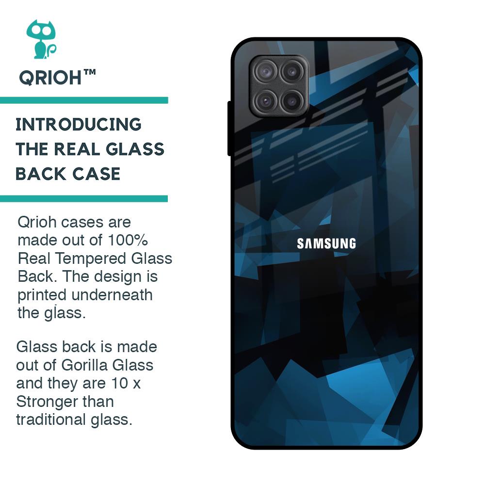 Polygonal Blue Box Glass Case For Samsung Galaxy A12