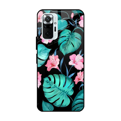 Tropical Leaves & Pink Flowers Redmi Note 10 Pro Glass Cases & Covers Online