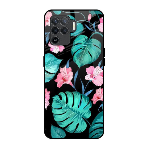 Tropical Leaves & Pink Flowers Oppo F19 Pro Glass Back Cover Online
