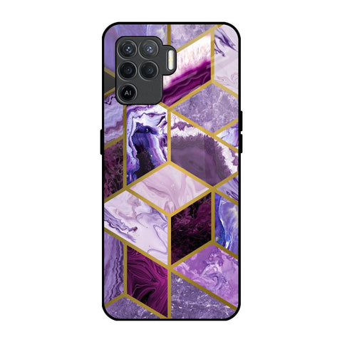 Purple Rhombus Marble Oppo F19 Pro Glass Back Cover Online