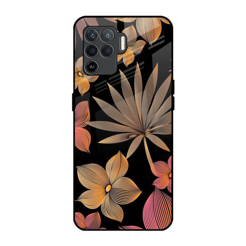 Lines Pattern Flowers Oppo F19 Pro Glass Back Cover Online