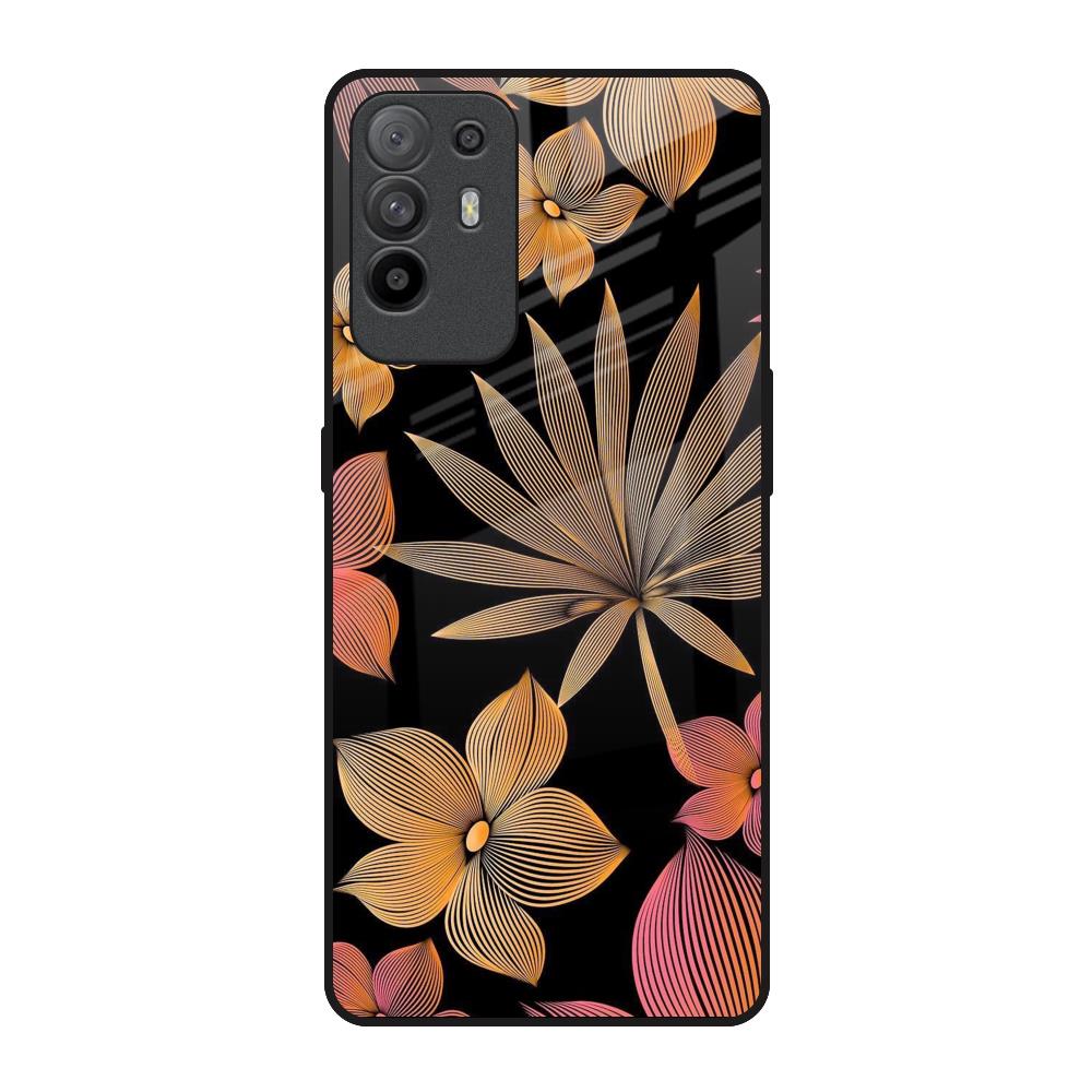 Lines Pattern Flowers Oppo F19 Pro Plus Glass Back Cover Online