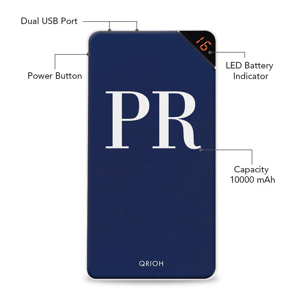 Navy Blue Initials Customized Power Bank