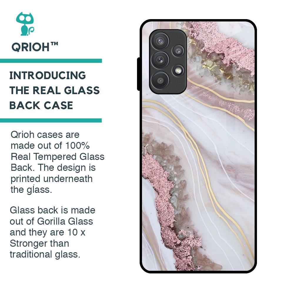 Pink & Gold Gllitter Marble Glass Case for Samsung Galaxy A52