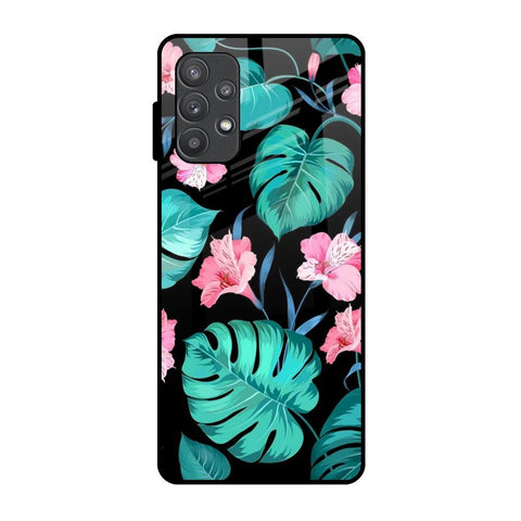Tropical Leaves & Pink Flowers Samsung Galaxy A72 Glass Back Cover Online
