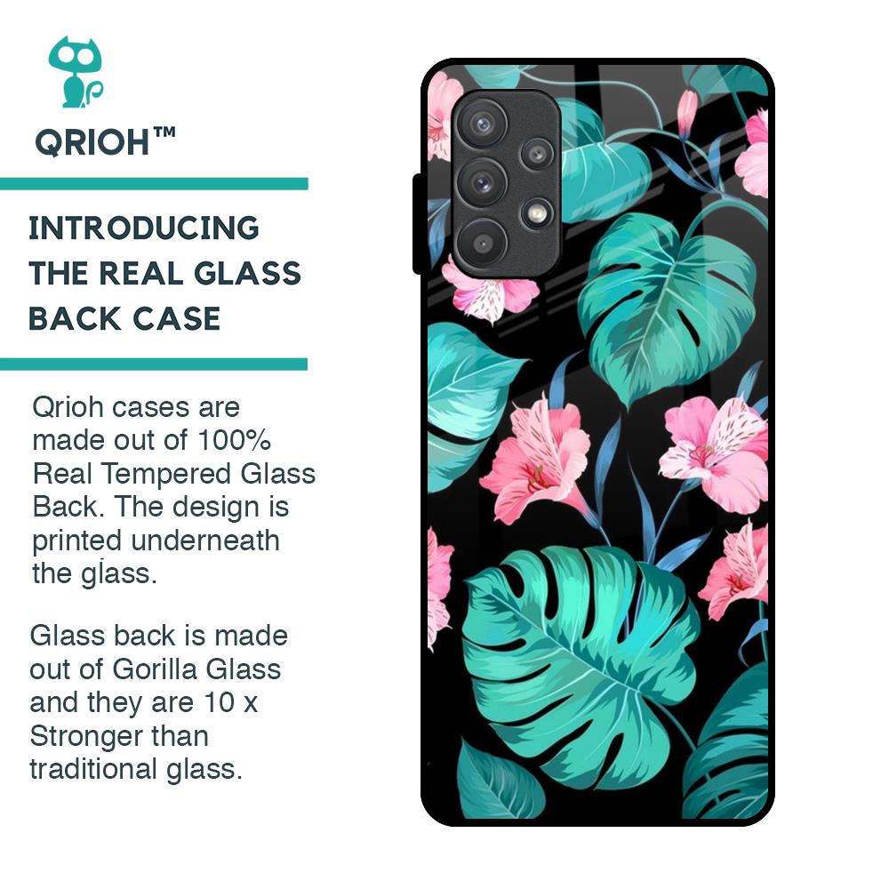 Tropical Leaves & Pink Flowers Glass Case for Samsung Galaxy A72