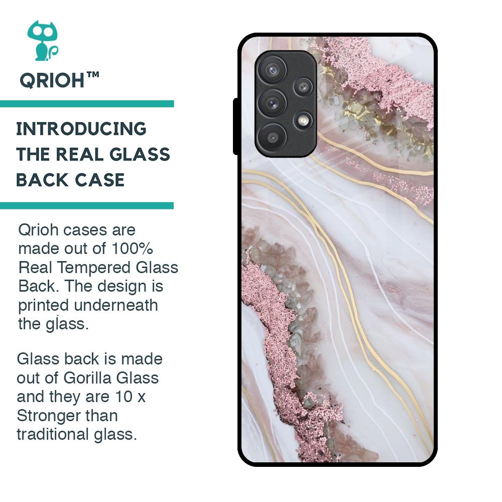 Pink & Gold Gllitter Marble Glass Case for Samsung Galaxy A72