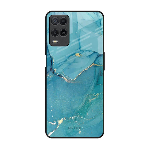 Blue Golden Glitter Realme 8 Glass Back Cover Online