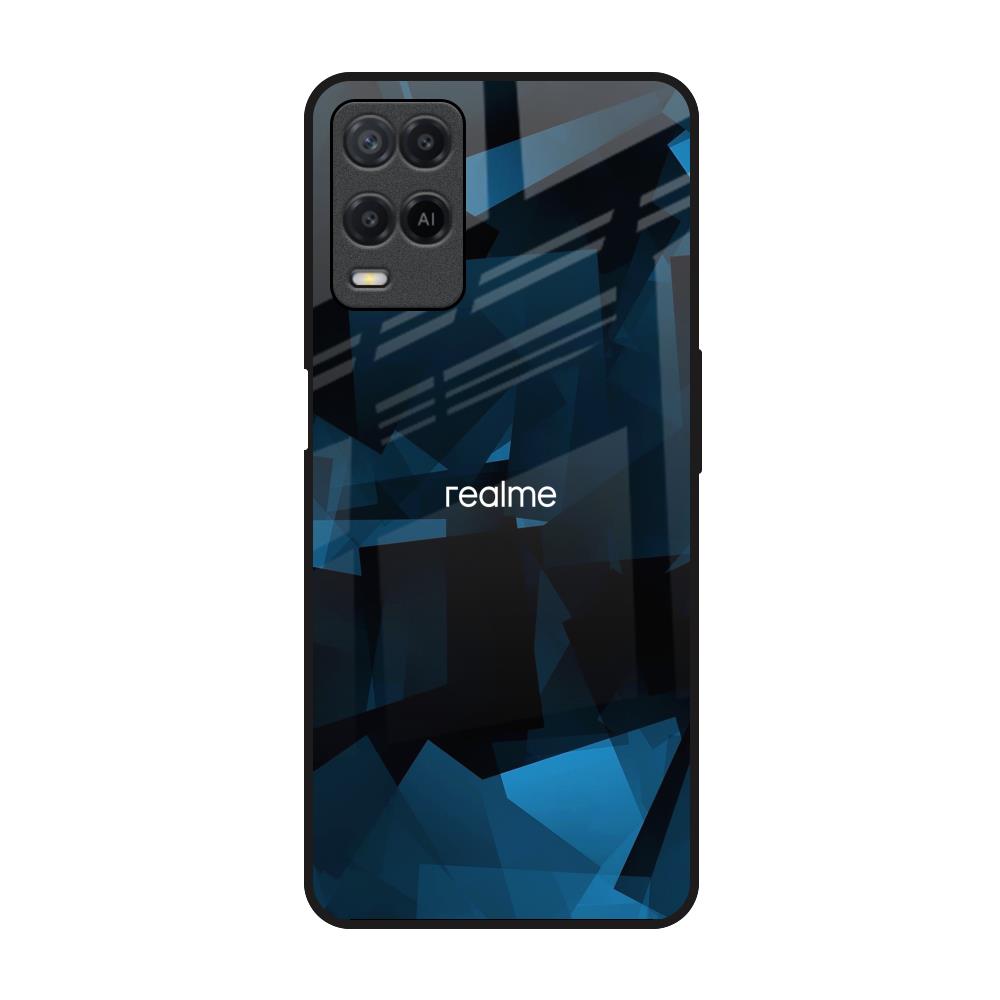 Polygonal Blue Box Realme 8 Glass Back Cover Online