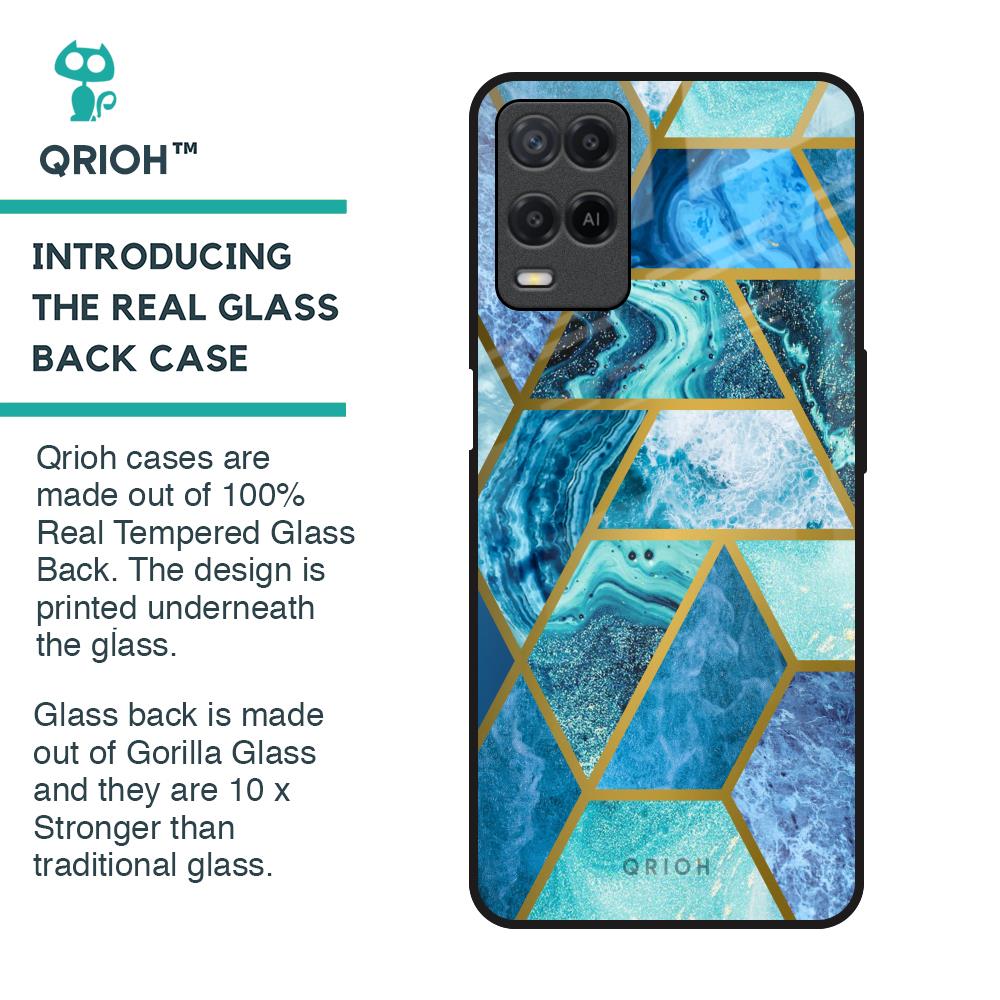 Turquoise Geometrical Marble Glass Case for Realme 8