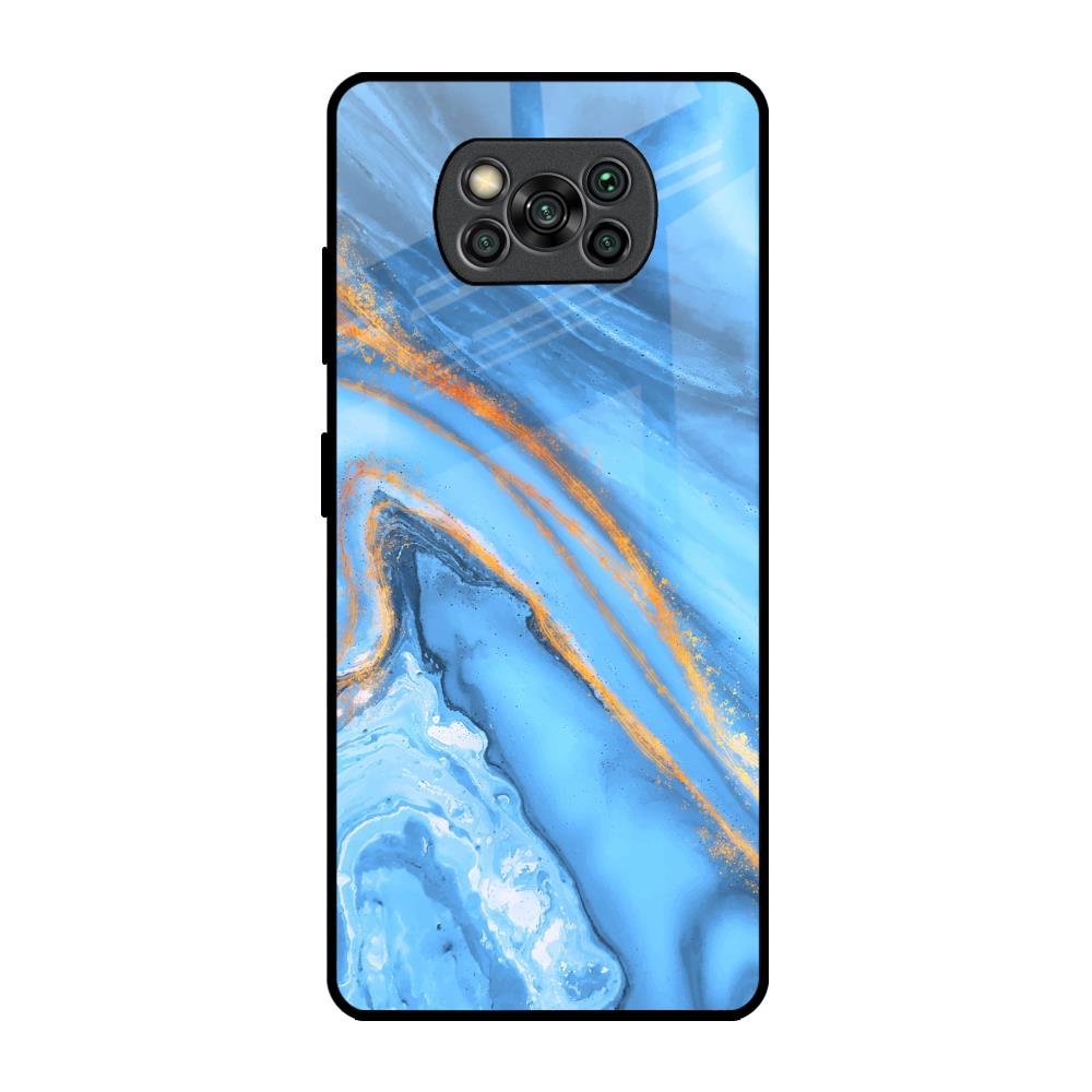 Vibrant Blue Marble Poco X3 Pro Glass Back Cover Online