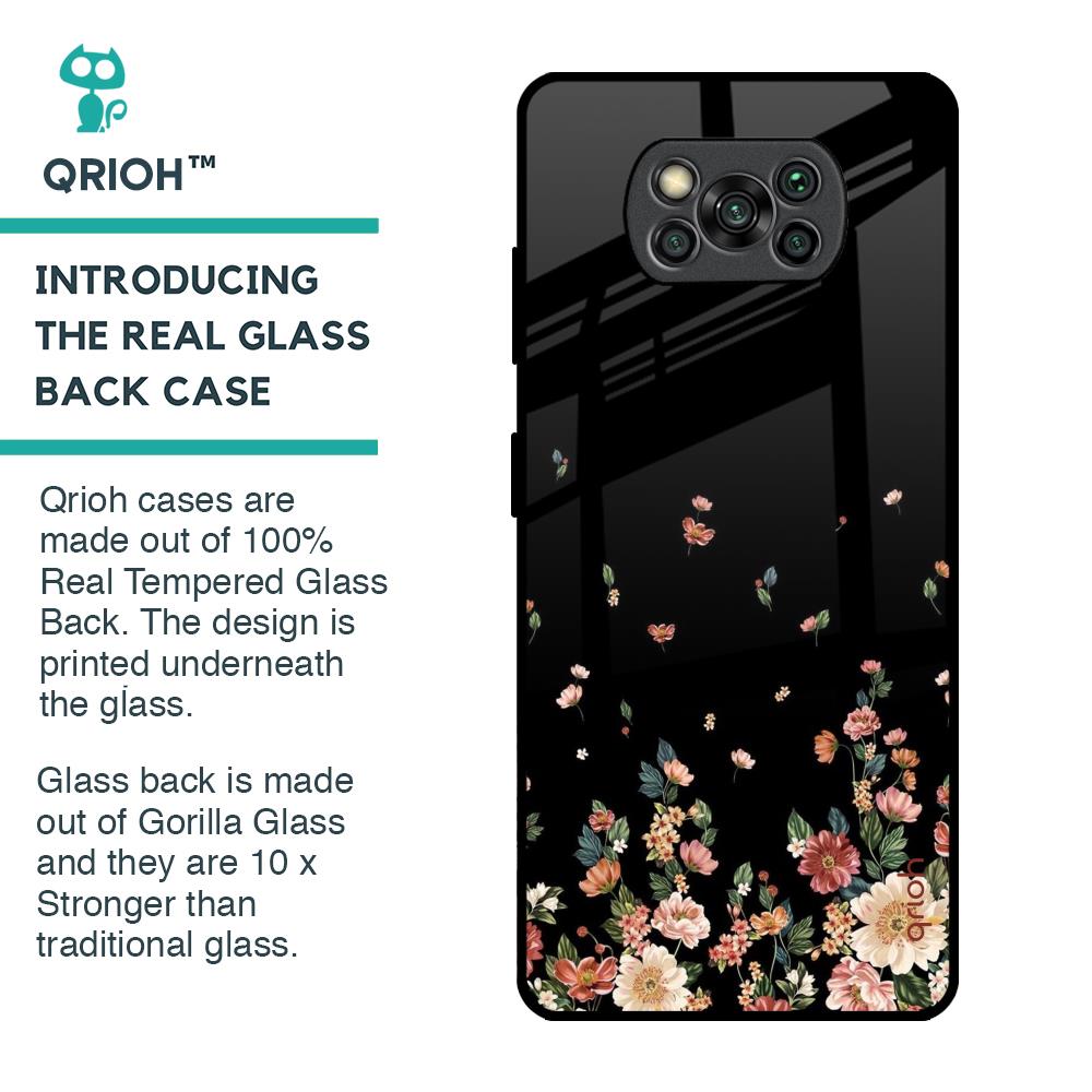 Floating Floral Print Glass Case for Poco X3 Pro