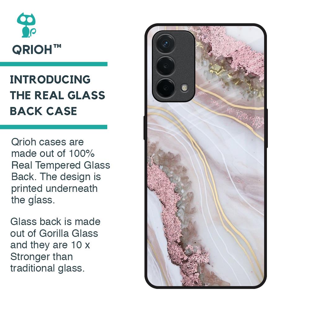 Pink & Gold Gllitter Marble Glass Case for Oppo F19