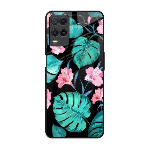 Tropical Leaves & Pink Flowers Oppo A54 Glass Back Cover Online