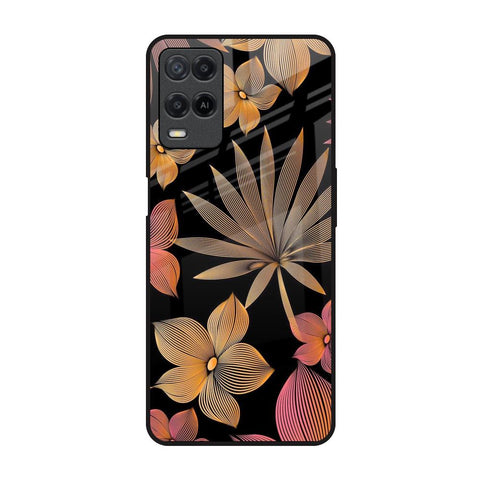 Lines Pattern Flowers Oppo A54 Glass Back Cover Online