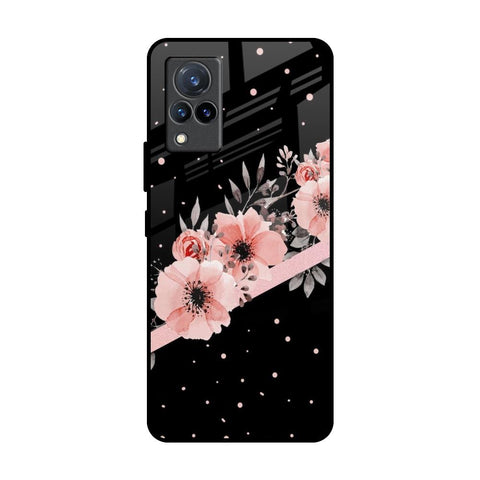 Floral Black Band Vivo V21 Glass Back Cover Online