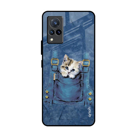 Kitty In Pocket Vivo V21 Glass Back Cover Online