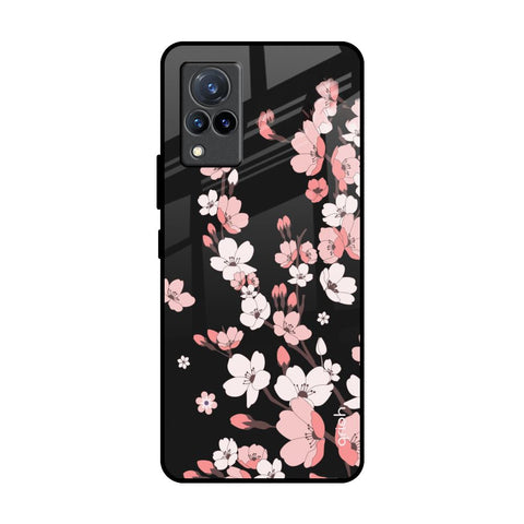 Black Cherry Blossom Vivo V21 Glass Back Cover Online