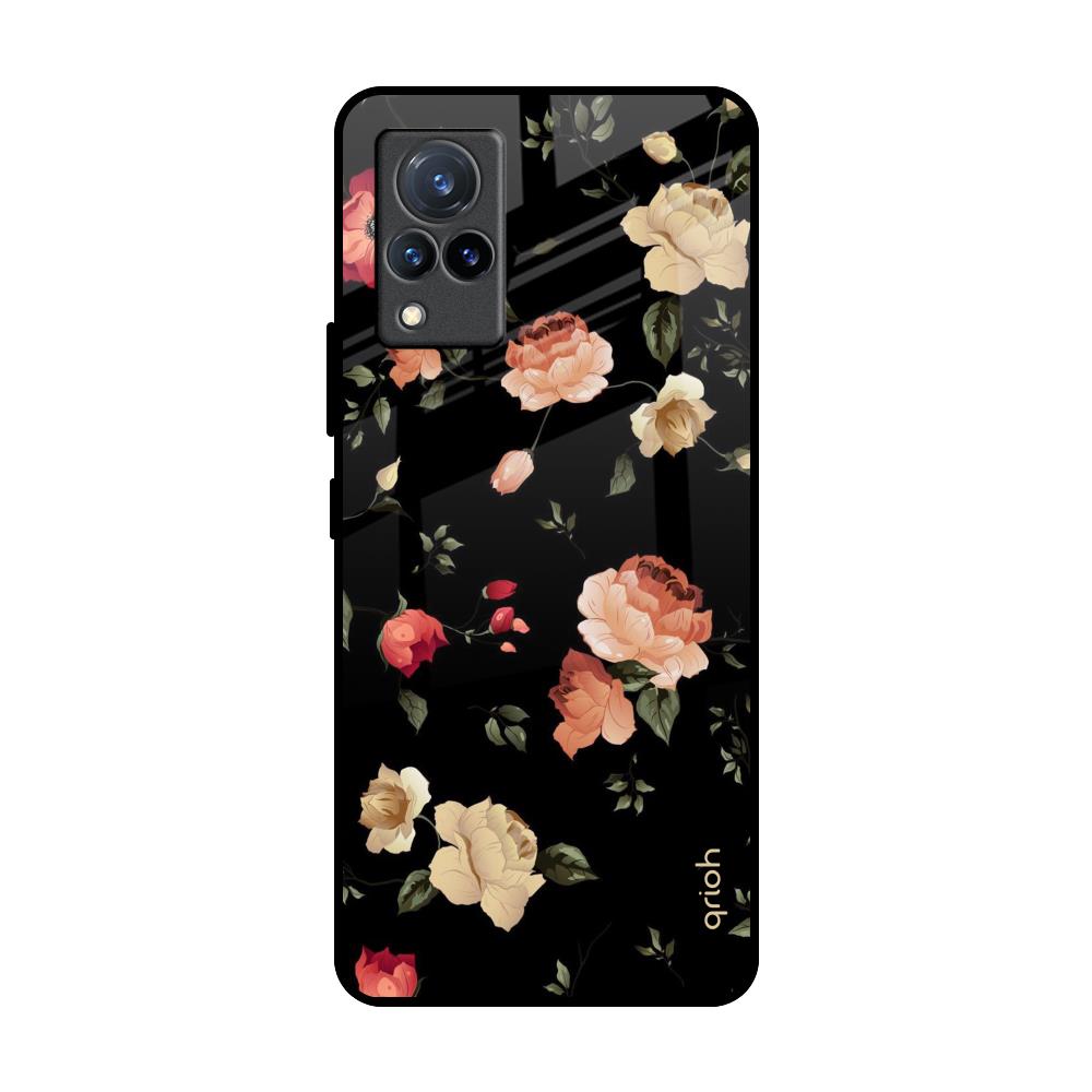 Black Spring Floral Vivo V21 Glass Back Cover Online