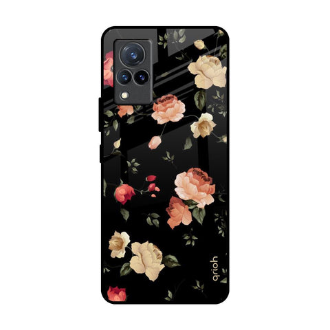 Black Spring Floral Vivo V21 Glass Back Cover Online