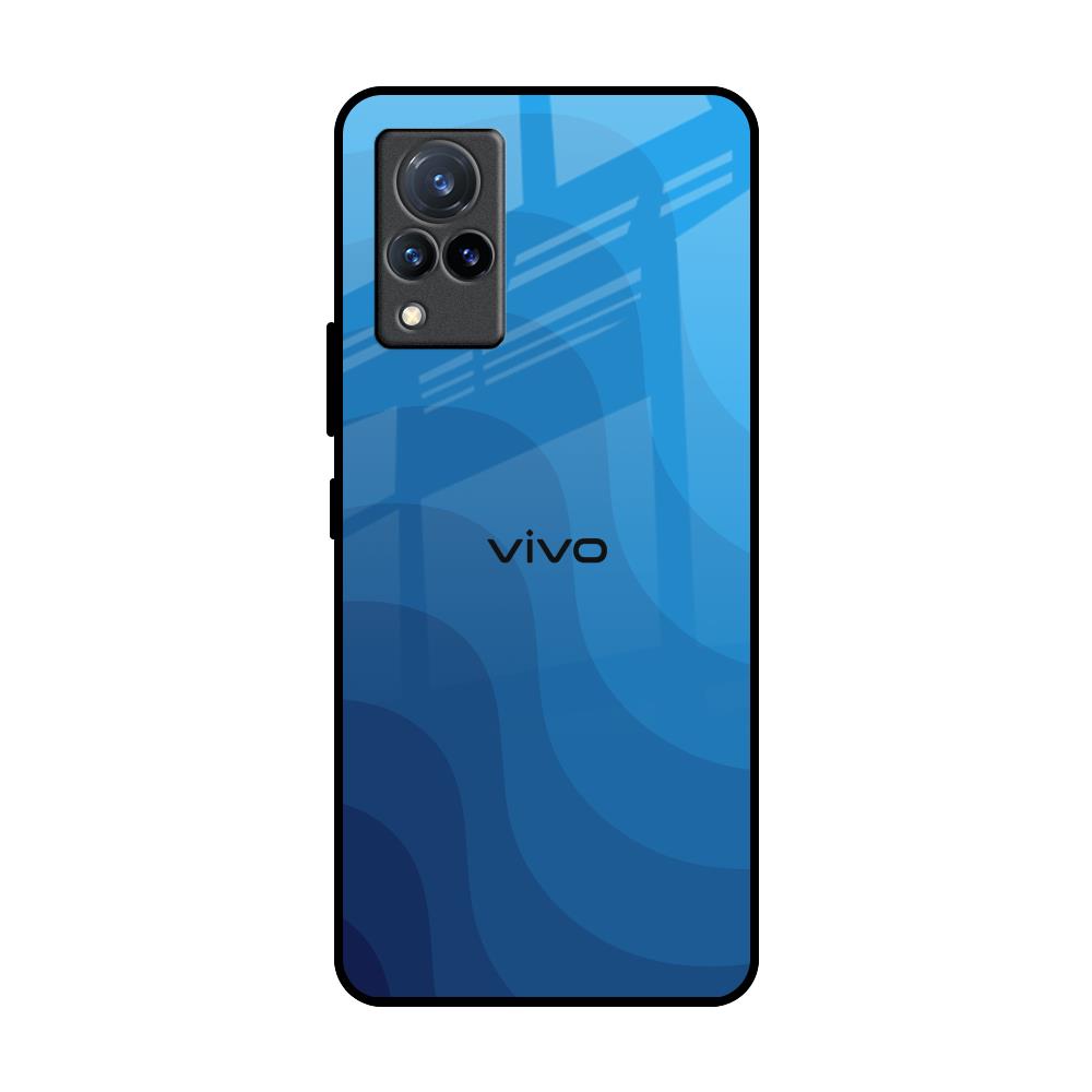 Blue Wave Abstract Vivo V21 Glass Back Cover Online