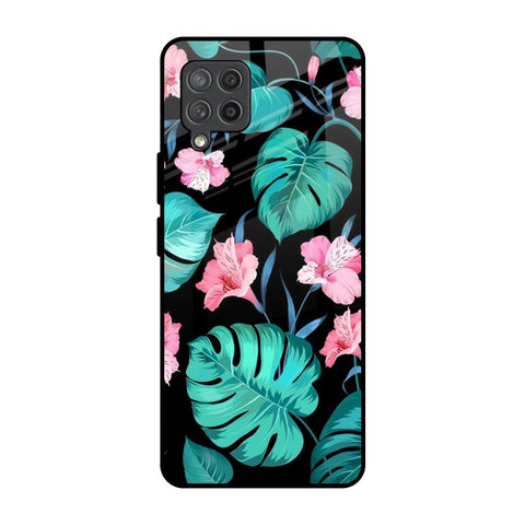 Tropical Leaves & Pink Flowers Samsung Galaxy M42 Glass Back Cover Online