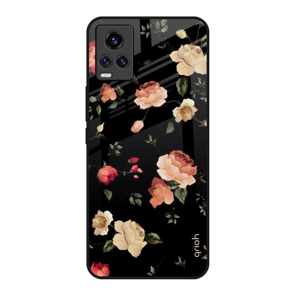 Black Spring Floral Glass Case for Vivo Y73 - Main Image