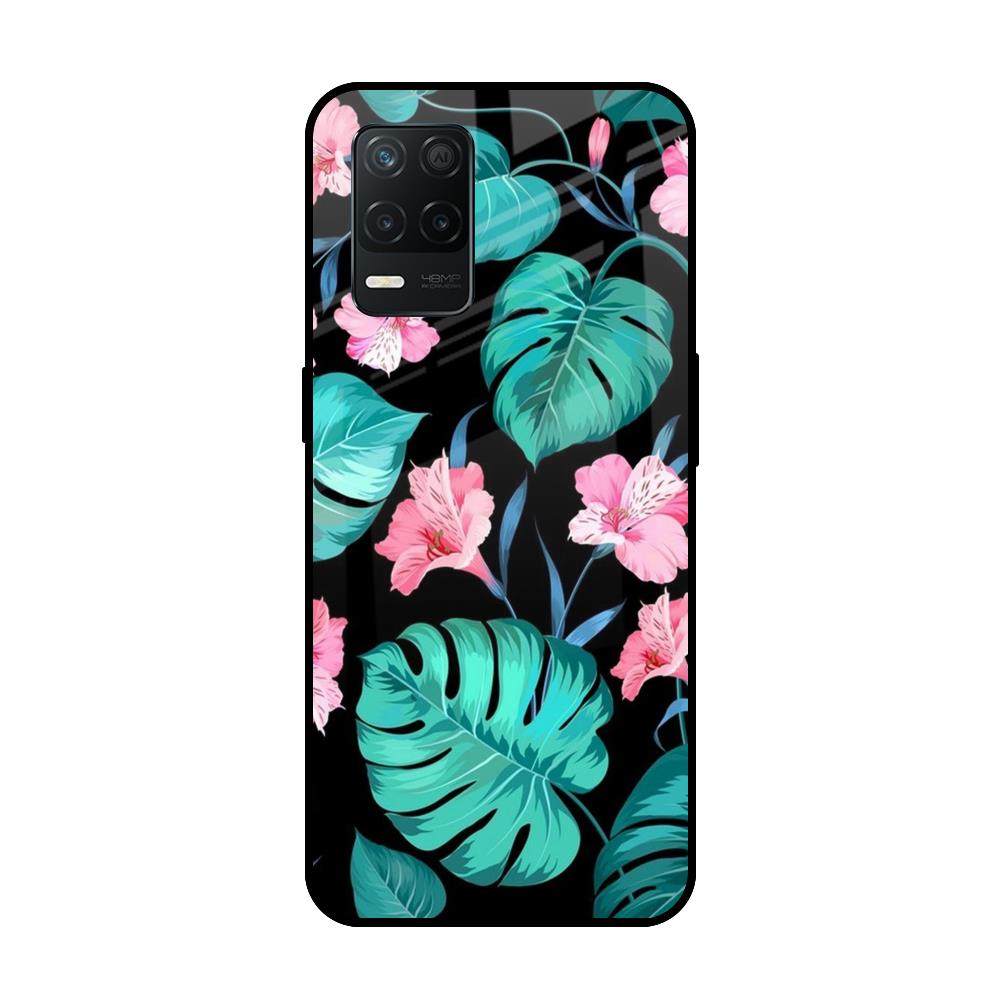 Tropical Leaves & Pink Flowers Realme 8 5G Glass Back Cover Online