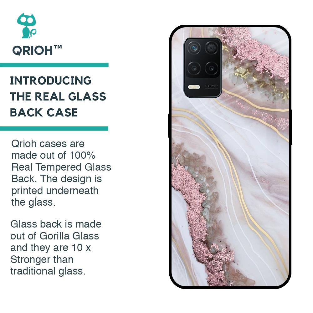 Pink & Gold Gllitter Marble Glass Case for Realme 8 5G