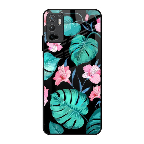 Tropical Leaves & Pink Flowers Poco M3 Pro Glass Back Cover Online