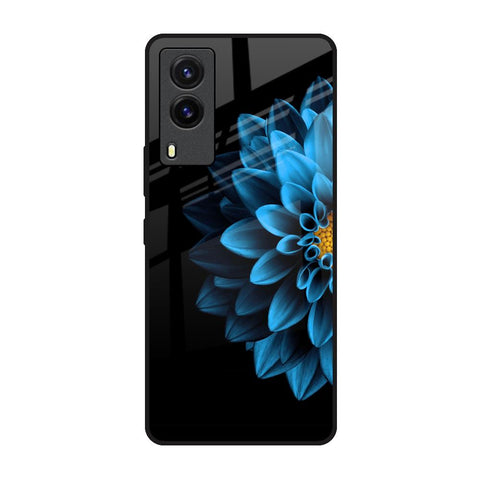 Half Blue Flower Vivo V21e Glass Back Cover Online