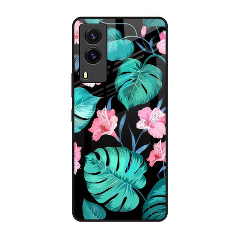 Tropical Leaves & Pink Flowers Vivo V21e Glass Back Cover Online