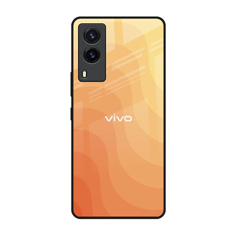 Orange Curve Pattern Vivo V21e Glass Back Cover Online