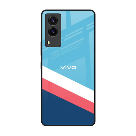 Pink & White Stripes Vivo V21e Glass Back Cover Online